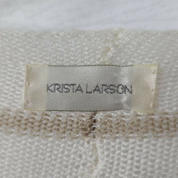 Krista Larson Cardigan Sweater White Tan Stripe Oversized Lagenlook Asymmetric - Picture 2 of 11